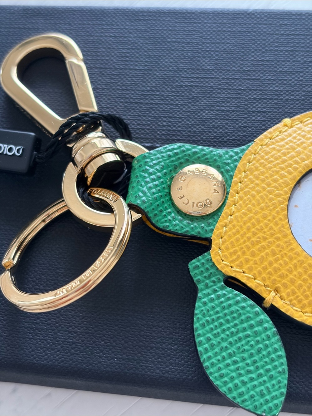 Dolce & Gabbana Dauphine Leather Keyring/AirTag with Gold Hardware - Picture 2 of 6